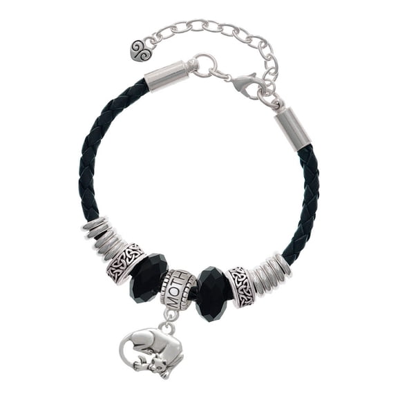 Delight Jewelry Silvertone Panther Mother Celtic Knot Leather Bead Bracelet, 7"+2" Extender