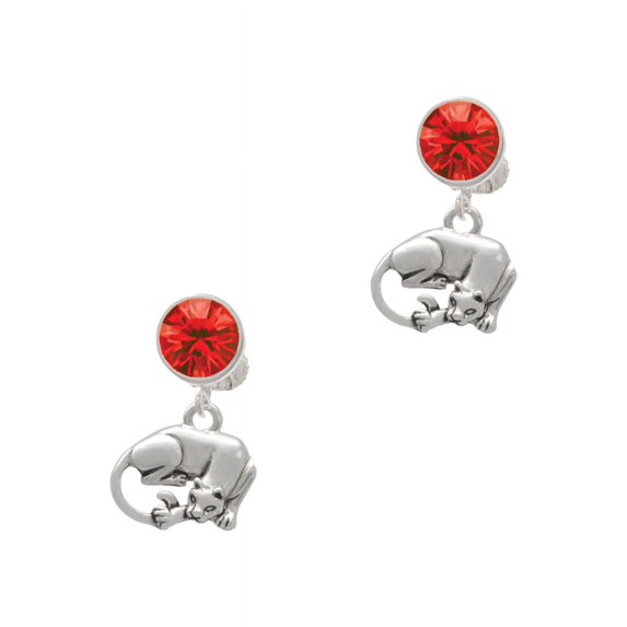 Delight Jewelry Silvertone Panther Red Crystal Clip on Earrings
