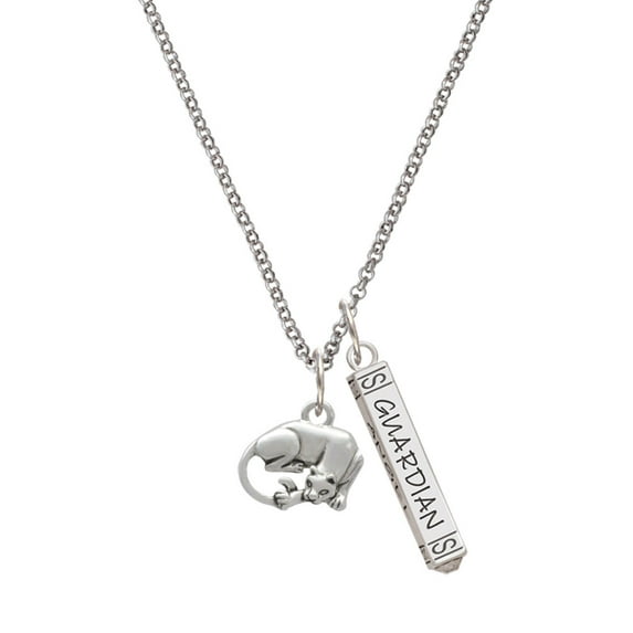 Delight Jewelry Silvertone Panther Silvertone Guardian Angel Bar Charm Necklace, 23"