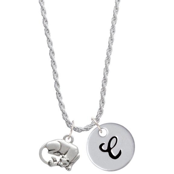 Delight Jewelry Silvertone Panther Silvertone Script Initial Disc - C - Charm Necklace, 20"+3"