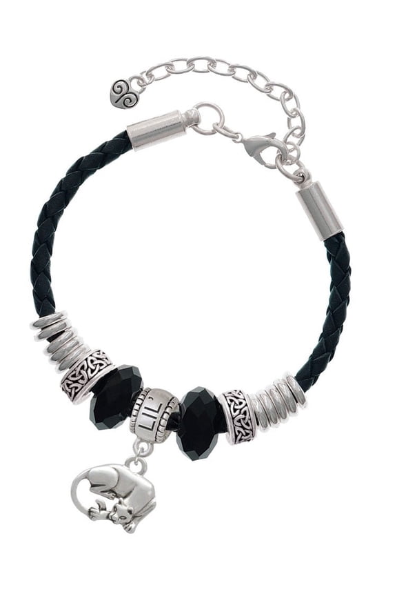 Silvertone Panther Sister Celtic Knot Leather Bead Bracelet, 7"+2" Extender