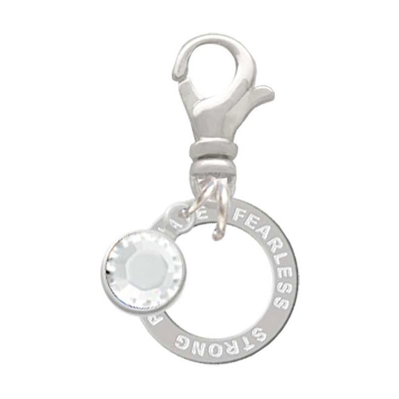 Delight Jewelry Silvertone Passionate Fearless Strong Infinity Ring - Silvertone Clip on Charm with Clear Crystal Drop