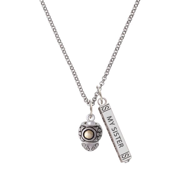 Delight Jewelry Silvertone Pattern with 2 Goldtone Bullets Spinners Silvertone Always My Sister Bar Charm Necklace, 23"