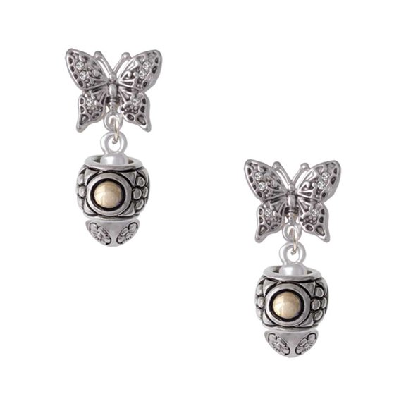 Delight Jewelry Silvertone Pattern with 2 Goldtone Bullets Spinners Silvertone Antiqued Butterfly Post Earrings