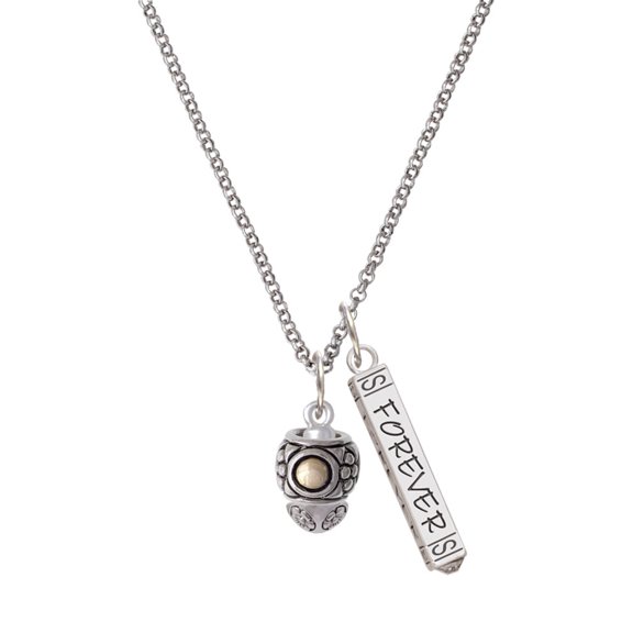Delight Jewelry Silvertone Pattern with 2 Goldtone Bullets Spinners Silvertone Forever Bar Charm Necklace, 23"
