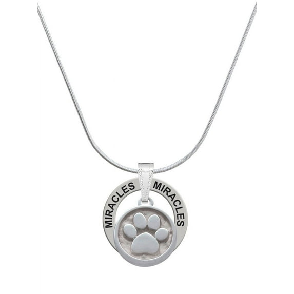 Delight Jewelry Silvertone Paw - Round Seal Miracles Ring Charm Necklace, 18"