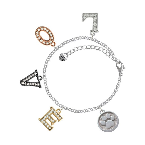 Delight Jewelry Silvertone Paw - Round Seal Multi-Colored Crystal Love Charm Bracelet