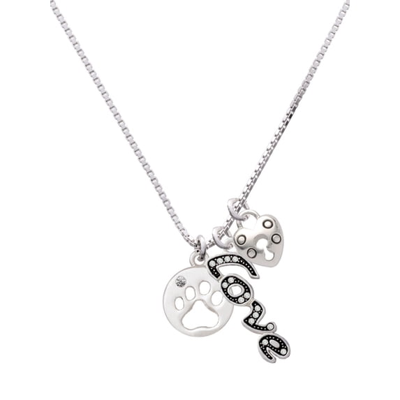 Delight Jewelry Silvertone Paw Silhouette - Love and Lock Charm Necklace, 18"+1"