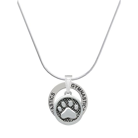 Delight Jewelry Silvertone Paw in Circle Gymnastics Ring Charm Necklace, 18"