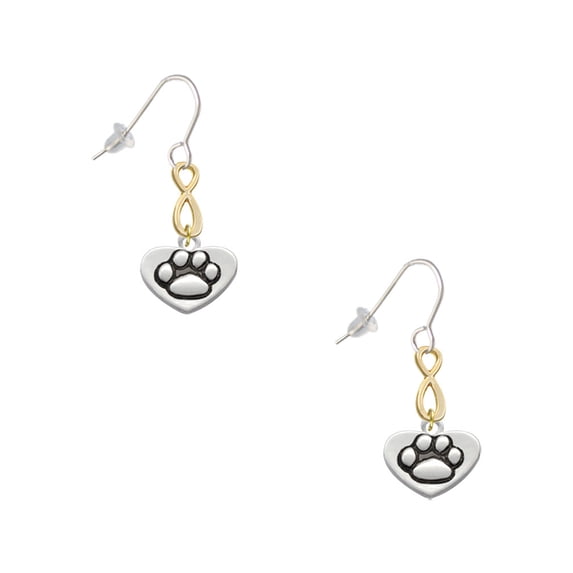 Delight Jewelry Silvertone Paw in Heart Gold Tone Infinity French Earrings