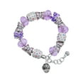thumbnail image 1 of Delight Jewelry Silvertone Paw on Hatched Background Spinners Purple Butterfly Bead Charm Bracelet, 7"+1" Extender, 1 of 1