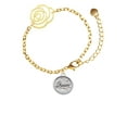 thumbnail image 1 of Delight Jewelry Silvertone Peace - Round Seal Gold-tone Flower Link Chain Bracelet, 6.75"+2" Extender, 1 of 4