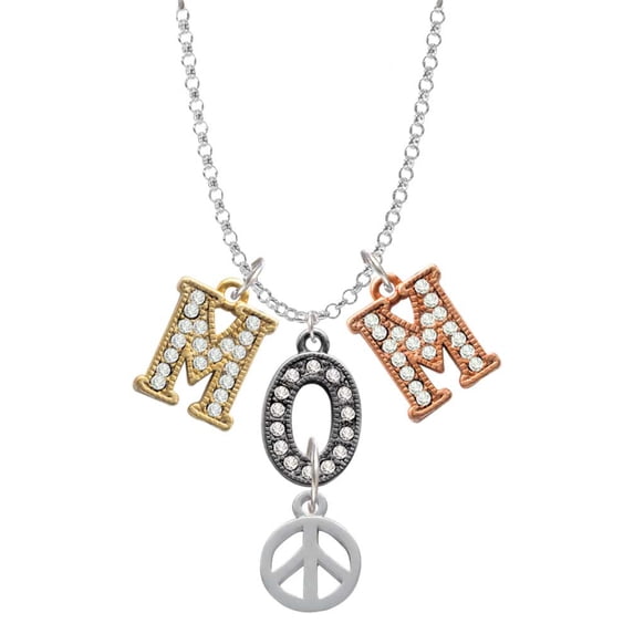 Delight Jewelry Silvertone Peace Sign Multi-Colored Crystal Mom Charm Necklace