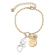 Delight Jewelry Silvertone Peace Sign Ribbon Heart Goldtone Discover Dream Explore Zoey Charm Bracelet, 6.5+2" Extender