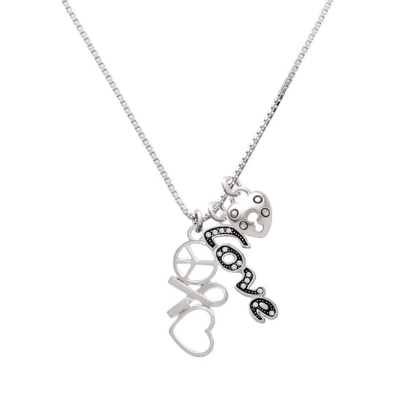 Delight Jewelry Silvertone Peace Sign Ribbon Heart - Love and Lock Charm Necklace, 18"+1"