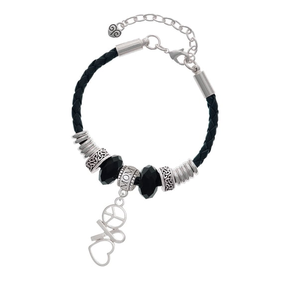 Delight Jewelry Silvertone Peace Sign Ribbon Heart Mom Celtic Knot Leather Bead Bracelet, 7"+2" Extender