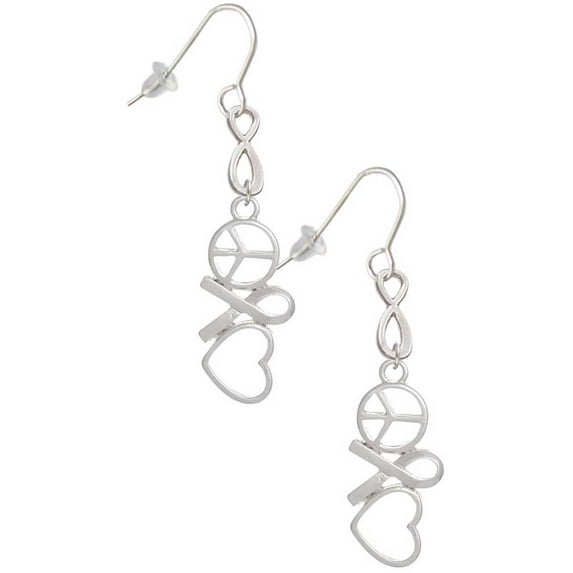 Delight Jewelry Silvertone Peace Sign Ribbon Heart Silver tone Infinity French Earrings