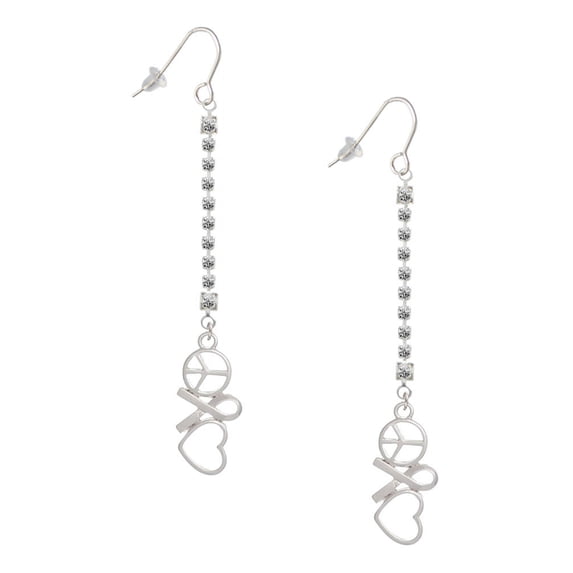 Delight Jewelry Silvertone Peace Sign Ribbon Heart - Silver-tone Long Sparkle Dangle French Earrings