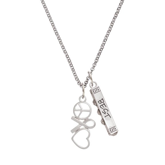 Delight Jewelry Silvertone Peace Sign Ribbon Heart Silvertone Best Friends Forever Bar Charm Necklace, 23"