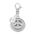 thumbnail image 1 of Delight Jewelry Silvertone Peace Sign - Round Seal - Silvertone Clip on Charm with Clear Crystal Drop, 1 of 4