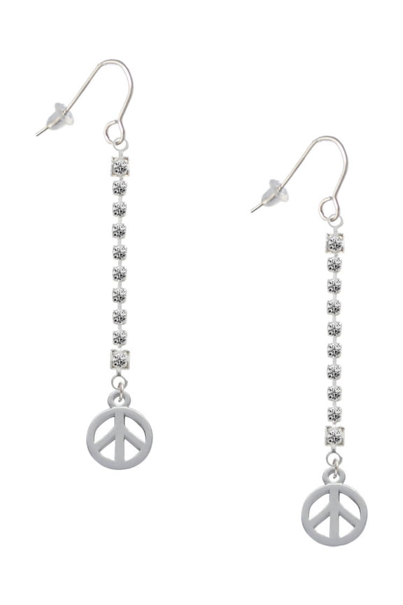 Silvertone Peace Sign - Silver-tone Long Sparkle Dangle French Earrings