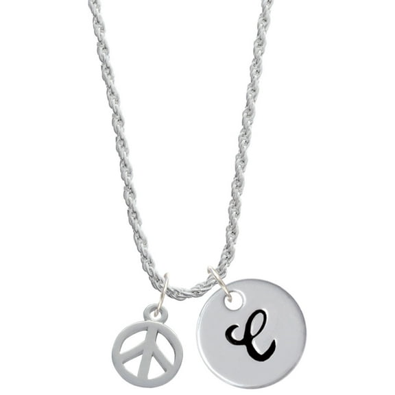 Delight Jewelry Silvertone Peace Sign Silvertone Script Initial Disc - C - Charm Necklace, 20"+3"