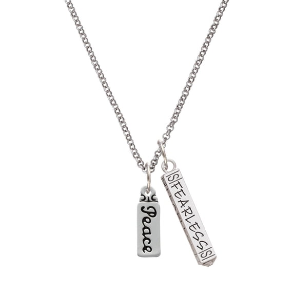 Delight Jewelry Silvertone Peace Silvertone Fearless Bar Charm Necklace, 23"