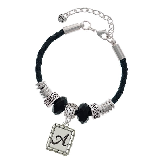 Delight Jewelry Silvertone Pebble Border Initial - A Coach Celtic Knot Leather Bead Bracelet, 7"+2" Extender