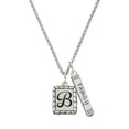 thumbnail image 1 of Delight Jewelry Silvertone Pebble Border Initial - B Silvertone Family Bar Charm Necklace, 23", 1 of 1