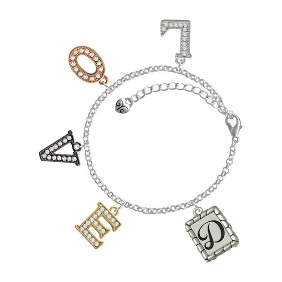 Delight Jewelry Silvertone Pebble Border Initial - D Multi-Colored Crystal Love Charm Bracelet