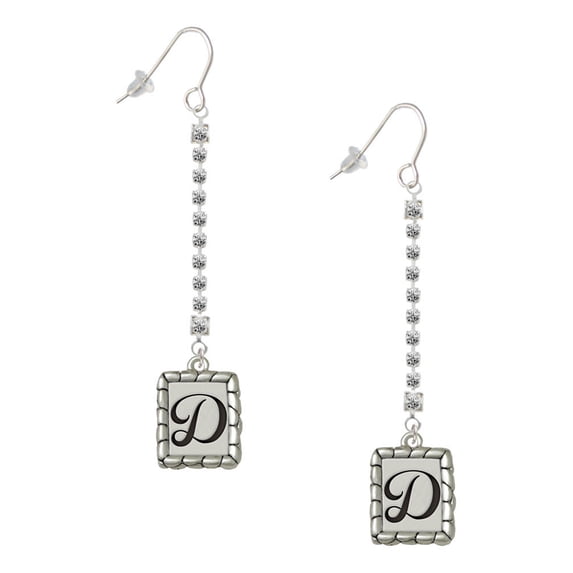 Delight Jewelry Silvertone Pebble Border Initial - D - Silver-tone Long Sparkle Dangle French Earrings