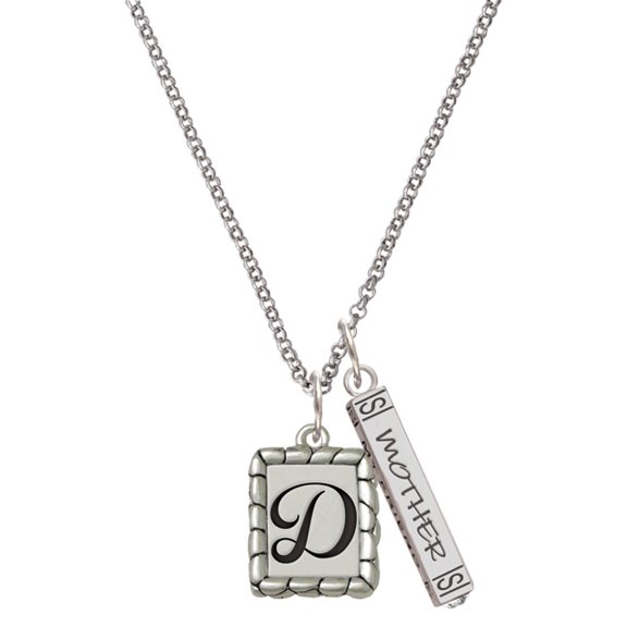 Delight Jewelry Silvertone Pebble Border Initial - D Silvertone Mother Daughter Bar Charm Necklace, 23"