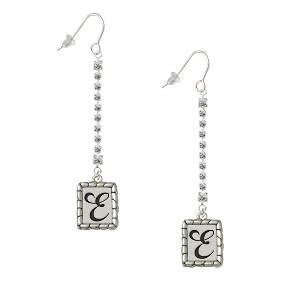Delight Jewelry Silvertone Pebble Border Initial - E - Silver-tone Long Sparkle Dangle French Earrings