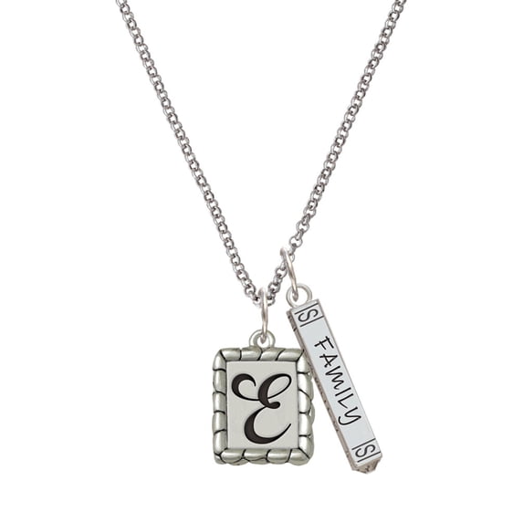 Delight Jewelry Silvertone Pebble Border Initial - E Silvertone Family Bar Charm Necklace, 23"