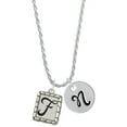 thumbnail image 1 of Delight Jewelry Silvertone Pebble Border Initial - F Silvertone Script Initial Disc - N - Charm Necklace, 20"+3", 1 of 4