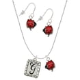 thumbnail image 1 of Delight Jewelry Silvertone Pebble Border Initial - G Red Lucky Ladybug Necklace and Dangle Earrings Set, 1 of 6