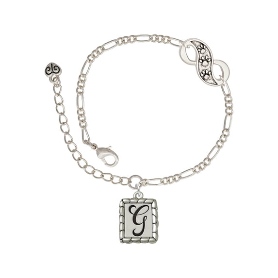 Delight Jewelry Silvertone Pebble Border Initial - G Silver-tone Paw Infinity Link Chain Bracelet, 6"+2" Extender