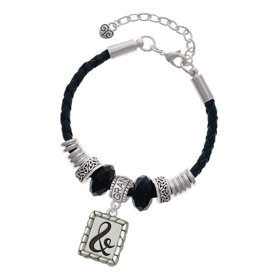 Delight Jewelry Silvertone Pebble Border Initial - & Grandmother Celtic Knot Leather Bead Bracelet, 7"+2" Extender
