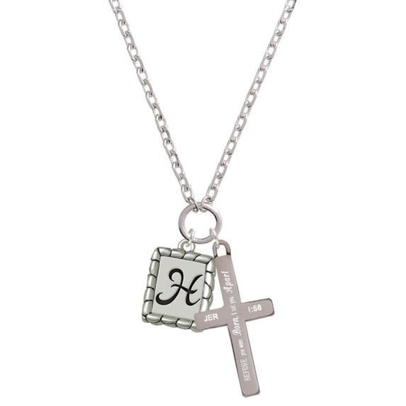 Delight Jewelry Silvertone Pebble Border Initial - H I Set You Apart Engraved Cross Zoey Necklace, 28"