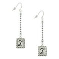 thumbnail image 1 of Delight Jewelry Silvertone Pebble Border Initial - I - Silver-tone Long Sparkle Dangle French Earrings, 1 of 4