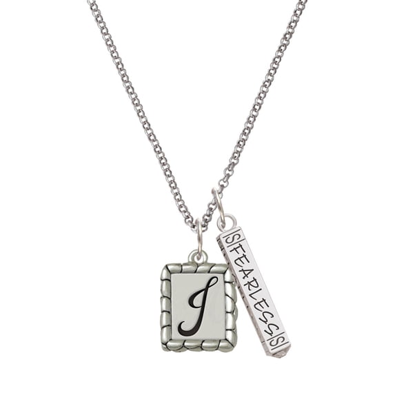 Delight Jewelry Silvertone Pebble Border Initial - J Silvertone Fearless Bar Charm Necklace, 23"
