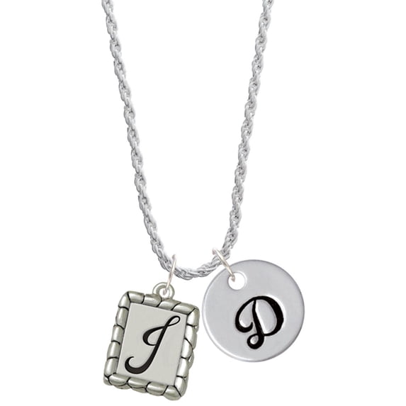 Delight Jewelry Silvertone Pebble Border Initial - J Silvertone Script Initial Disc - D - Charm Necklace, 20"+3"