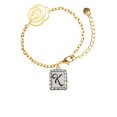 thumbnail image 1 of Delight Jewelry Silvertone Pebble Border Initial - K Gold-tone Flower Link Chain Bracelet, 6.75"+2" Extender, 1 of 4