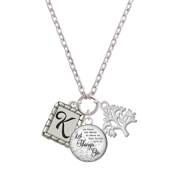 Delight Jewelry Silvertone Pebble Border Initial - K Let Things Go Fall Zoey Charm Necklace, 28"