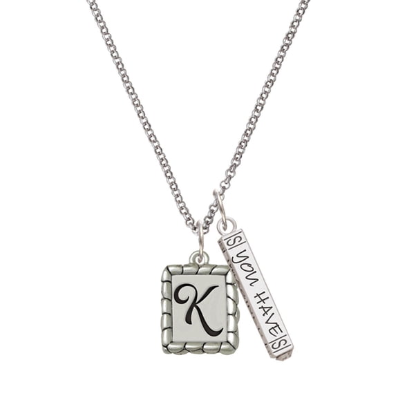 Delight Jewelry Silvertone Pebble Border Initial - K Silvertone Live the Life You Have Imagined Bar Charm Necklace, 23"