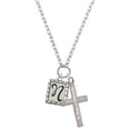 thumbnail image 1 of Delight Jewelry Silvertone Pebble Border Initial - N Be Strong and Courageous Engraved Cross Zoey Necklace, 28", 1 of 4