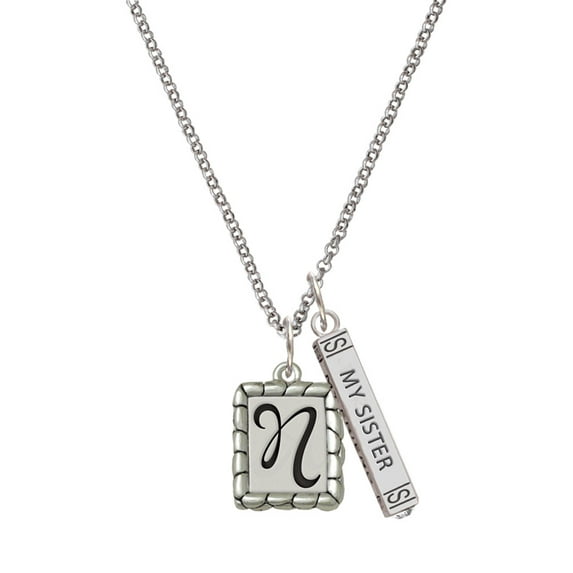 Delight Jewelry Silvertone Pebble Border Initial - N Silvertone Always My Sister Bar Charm Necklace, 23"