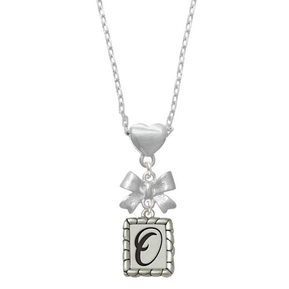 Delight Jewelry Silvertone Pebble Border Initial - O Silver tone Bow Heart Necklace