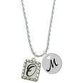 thumbnail image 1 of Delight Jewelry Silvertone Pebble Border Initial - O Silvertone Script Initial Disc - M - Charm Necklace, 20"+3", 1 of 4