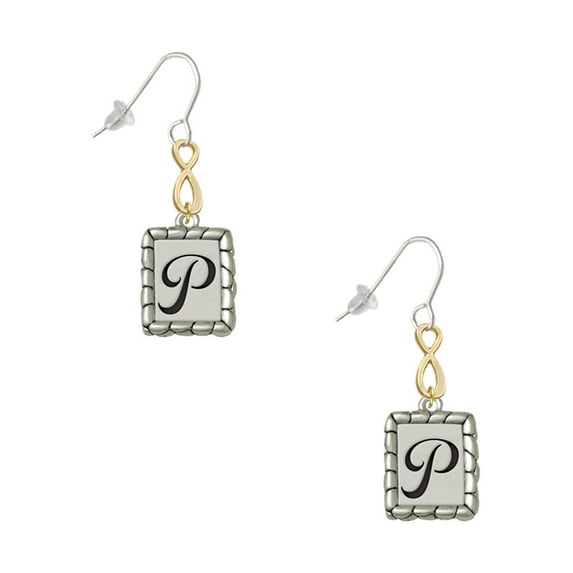 Delight Jewelry Silvertone Pebble Border Initial - P Gold Tone Infinity French Earrings